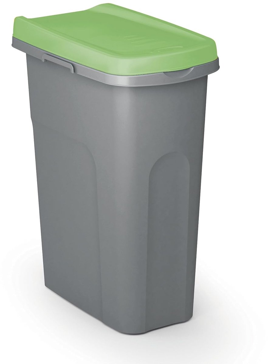 SnelShoppen - Afvalbak Keuken 25l met Deksel - 39x24x51cm - Inclusief Vuilniszak Houder - Plastic Afvalemmer - Grijs/Groen - Afval Scheidingssysteem -