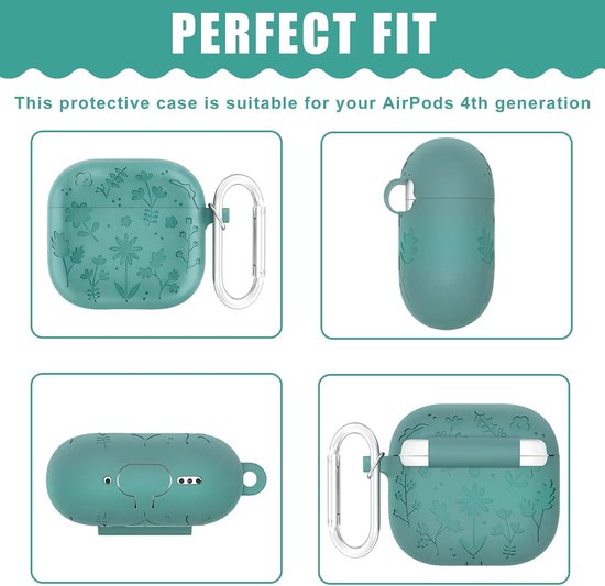 Hoes voor AirPods 4 (2024), zachte siliconen full-body beschermhoes met reinigingskit en sleutelhanger [led zichtbaar], fijn lasergraveerpatroon, hoes voor Apple AirPods 4e generatie — afbeelding 2