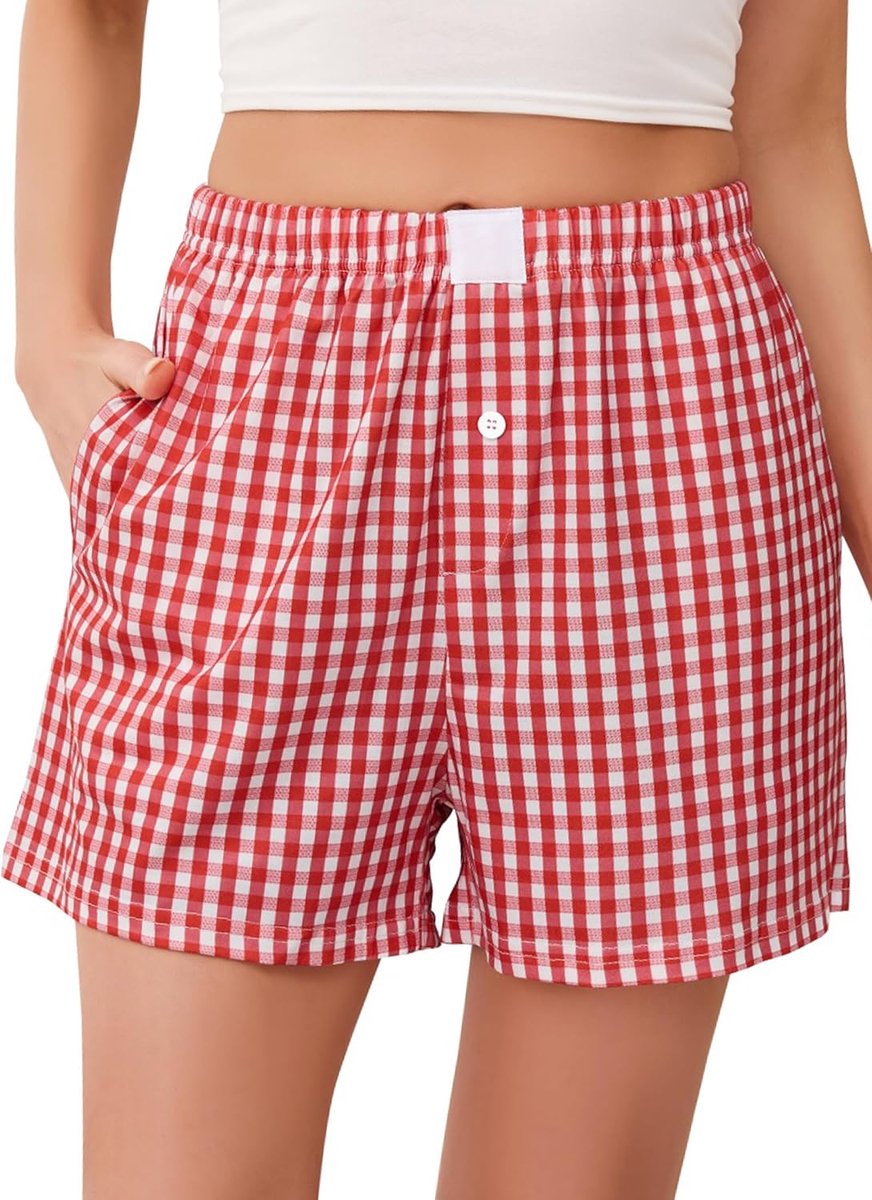 Vrouwen Plaid Katoen Slapen Pajama Shorts Lounge Pocket Koord Bottoms