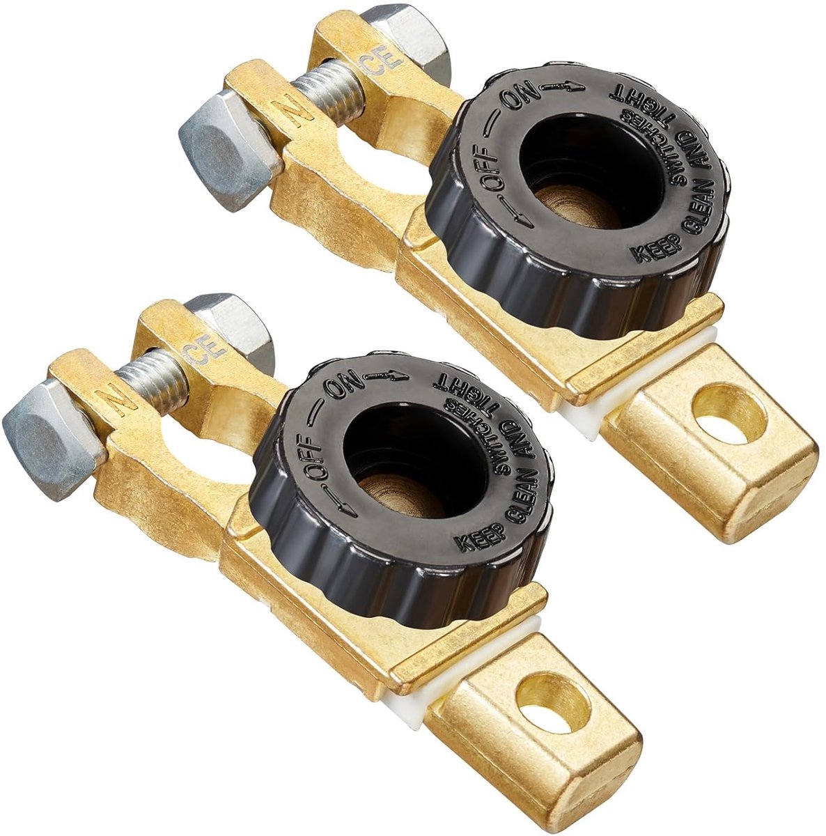 Batterijschakelaar 6V/12V/24V Minpool, 2 Stuks, Zwart | Geschikt voor bovenpool 15-17mm, Voor auto's, Vrachtwagens, Campers, Boten, Voertuigen, 125A