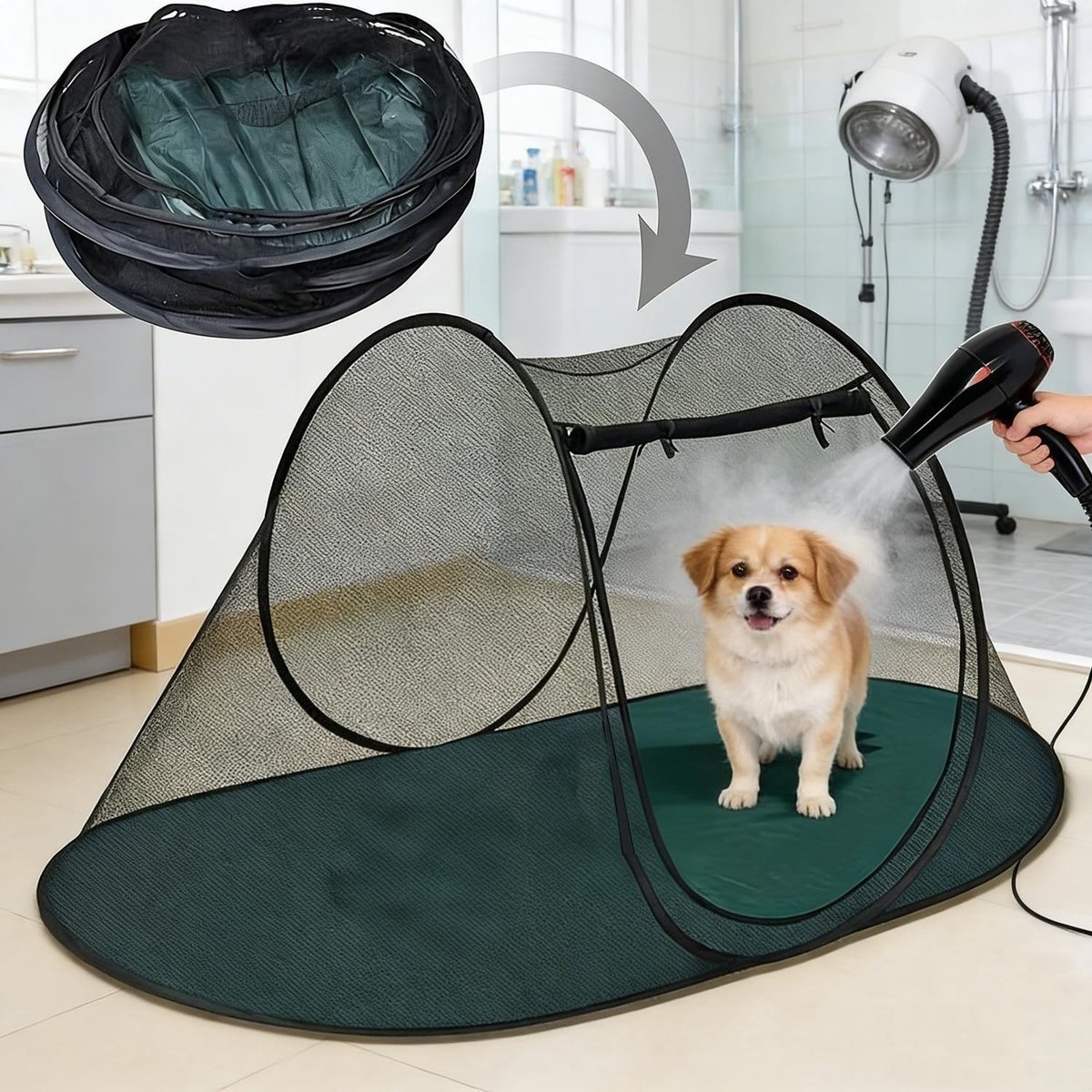 Omgoods- Huisdierpen Opvouwbaar - Draagbare Tent - Indoor/Outdoor Behuizing - Geschikt voor Kittens/Puppy's/Konijnen - Inclusief Opbergtas - Maat M 47x25x20 - Dierentent