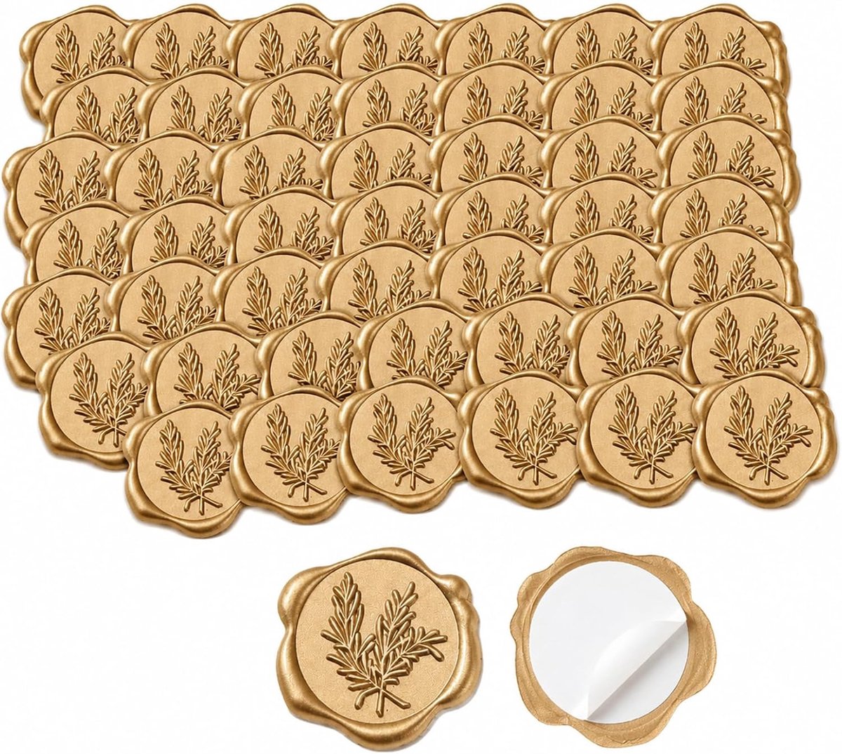 50 stuks gouden waszegels,zelfklevend,zegelstickers,gouden waszegelstickers | vintage,voor enveloppen, uitnodigingen, verjaardagen en feestjes (rozemarijnpatroon)