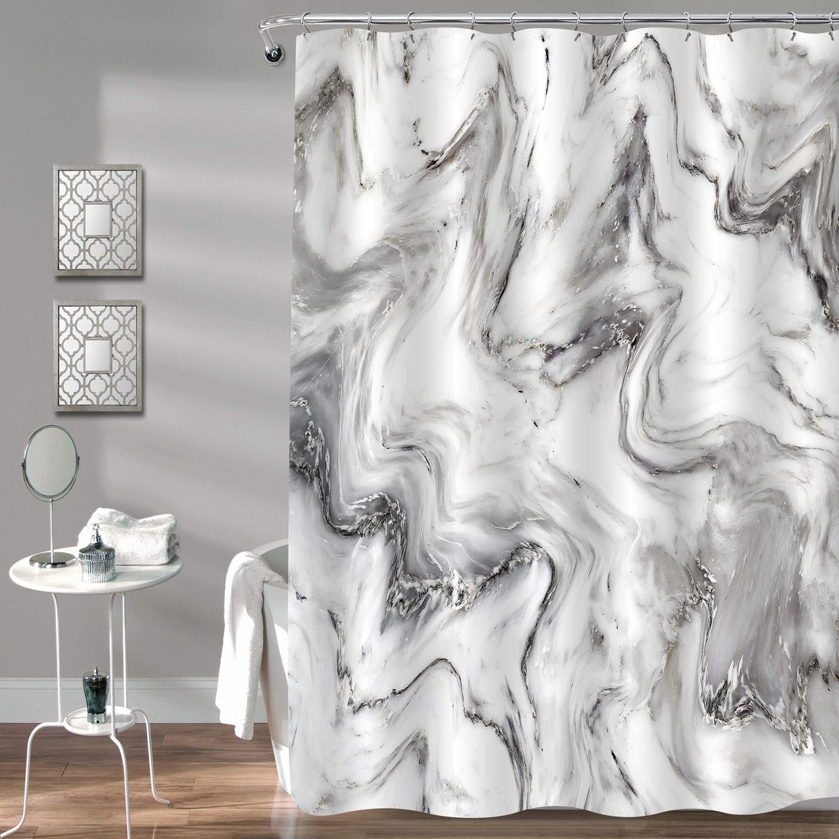 Omgoods - Grijs Marmeren Douchegordijn 72x72 Inch met 12 Haken