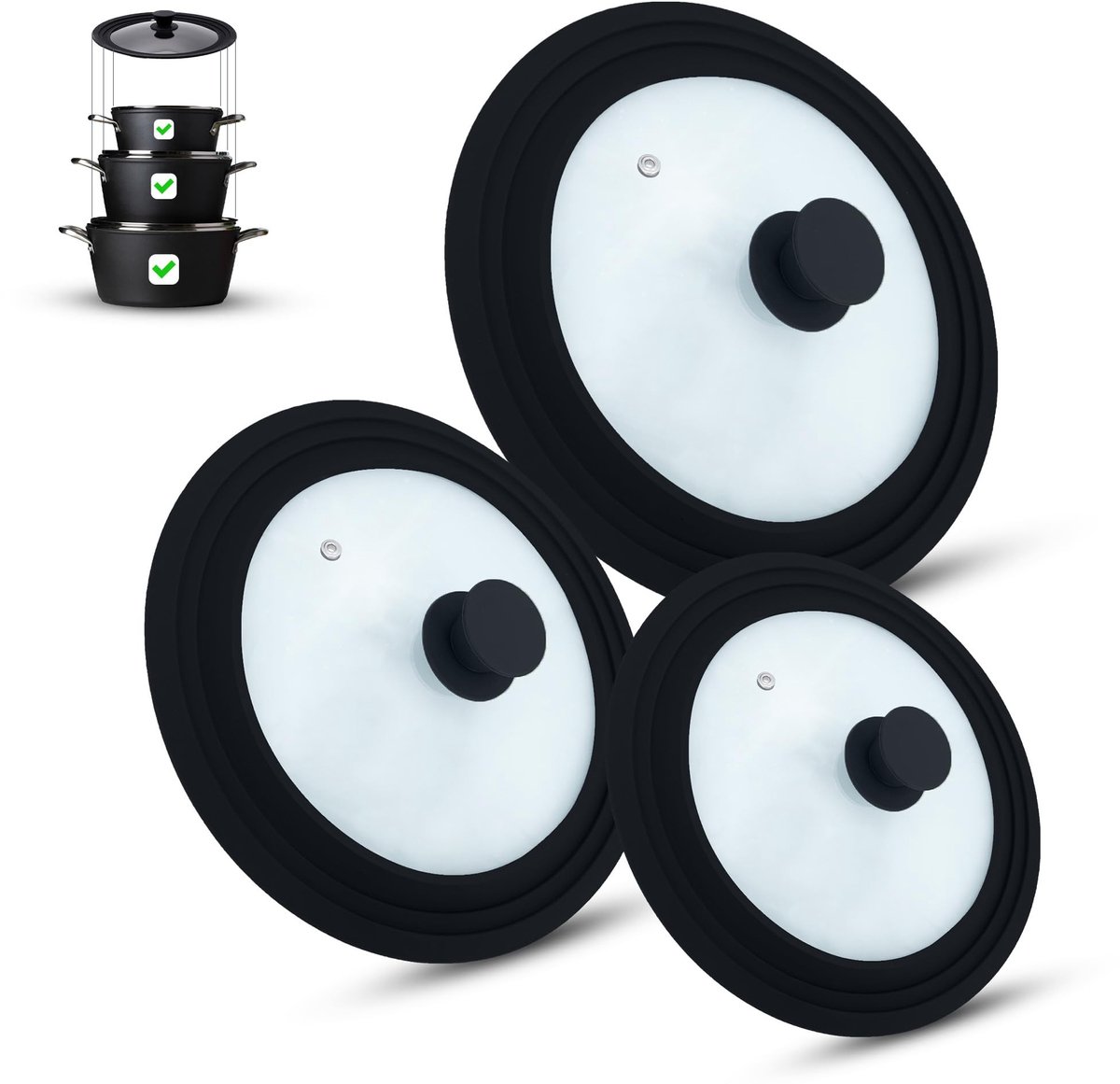 Omgoods - Set van 3 Universele Glasdeksels voor Pannen en Potten 16-32 cm