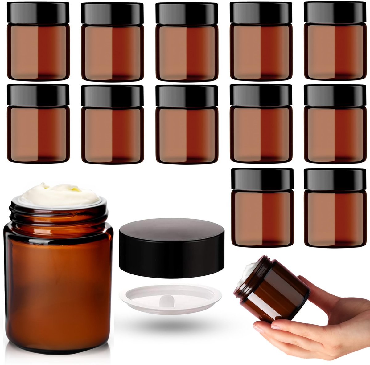 Omgoods - Bruine Glazen Cosmetica Potjes met Schroefdeksel - 60 ml