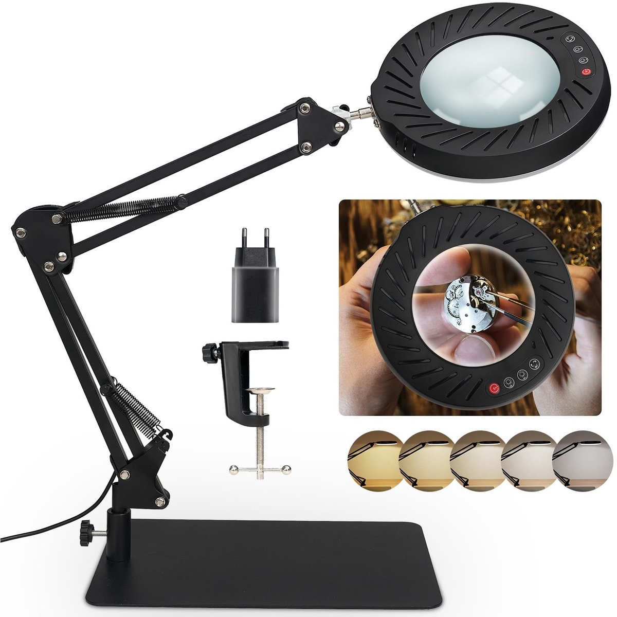 Omgoods - 10x Vergrootlamp - Desk en Magnifier met LED Verlichting 2-in-1
