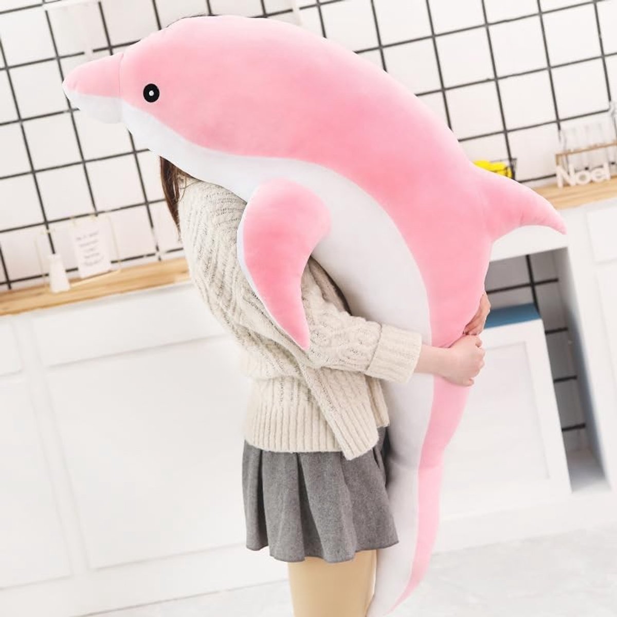 Omgoods - Schattige Dolfijn Pluche Kussen - Super Zacht Speelgoed voor Kinderen (Roze, 120CM)