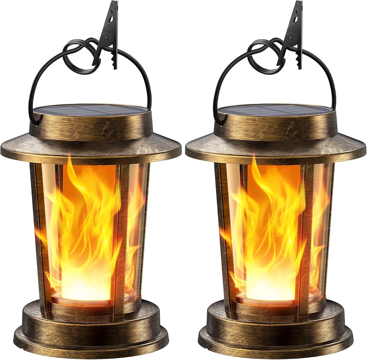 Hangende solarlampen voor buiten, 2 stuks, koperkleurig, IP65 waterdicht, tuindecoratie