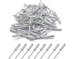 100 stuks aluminium blindklinknagel, open einde klinknagel popklinknagel, pak van 100 4,8 mm x 16 mm (zilver)