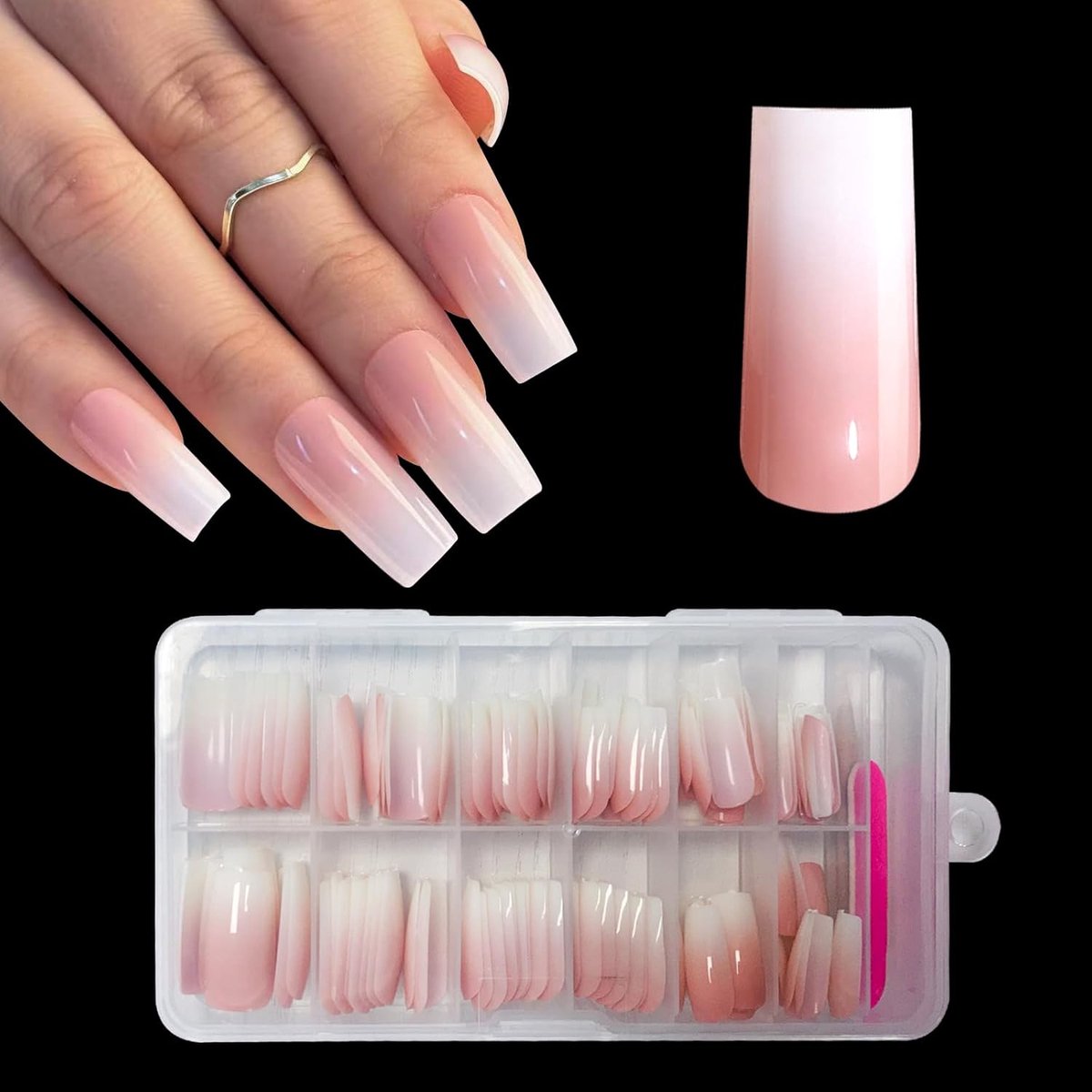 jelly-roze middelgrote vierkante kunstnagels, glanzend, 120 stuks kunstnagels, French tip, opplaknagels voor nail art manicure (medium vierkant)