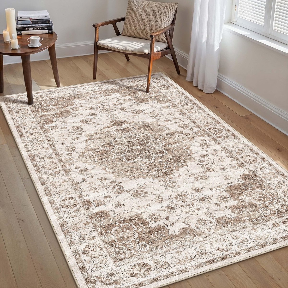 Omgoods - Vintage Bruin Tapijt 120 x 170 cm - Machinewasbaar Antislip Vloerkleed voor Woonkamer en Slaapkamer
