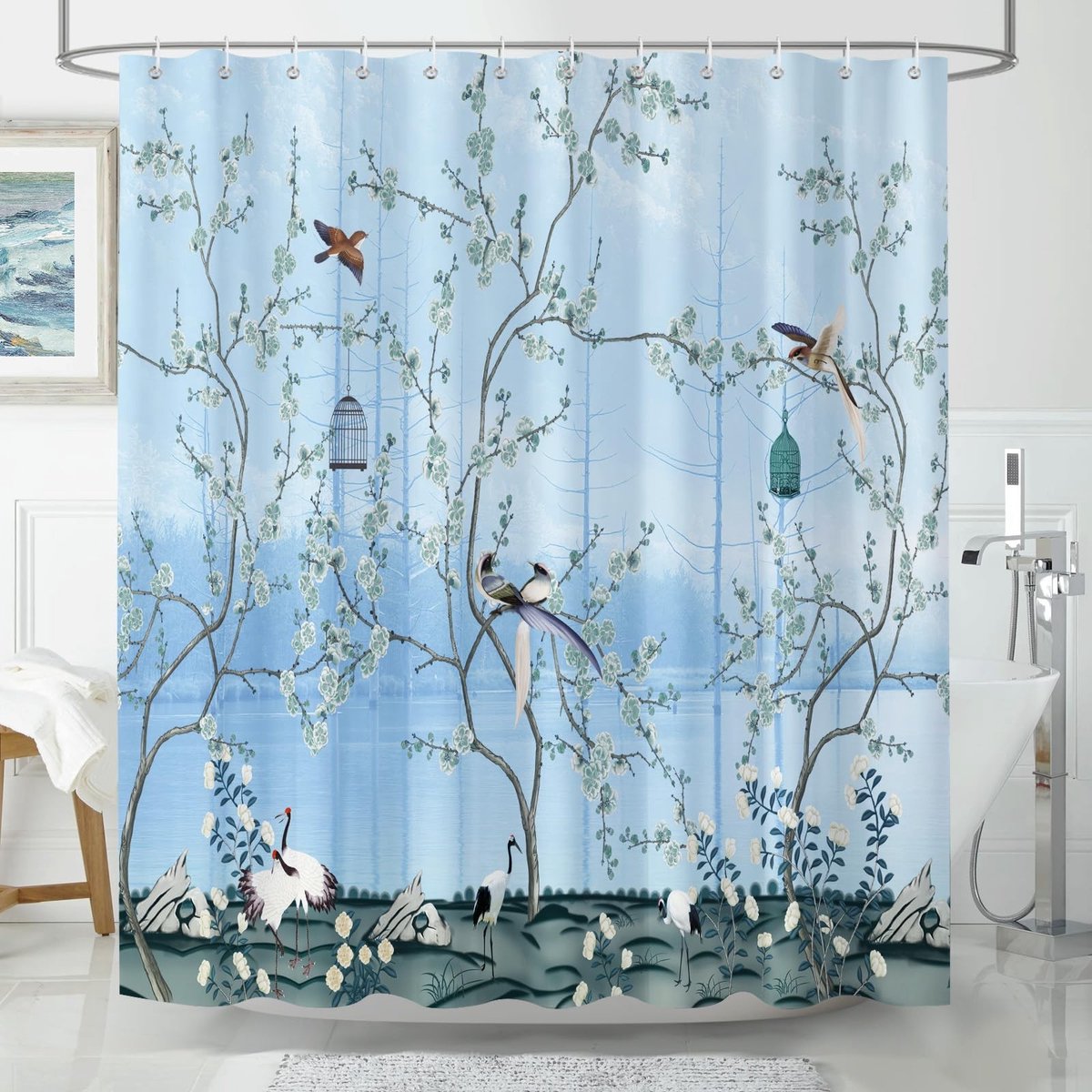 Omgoods - Bloemen en Vogels Douchegordijn 180 x 180 cm Waterdicht en Stijlvol