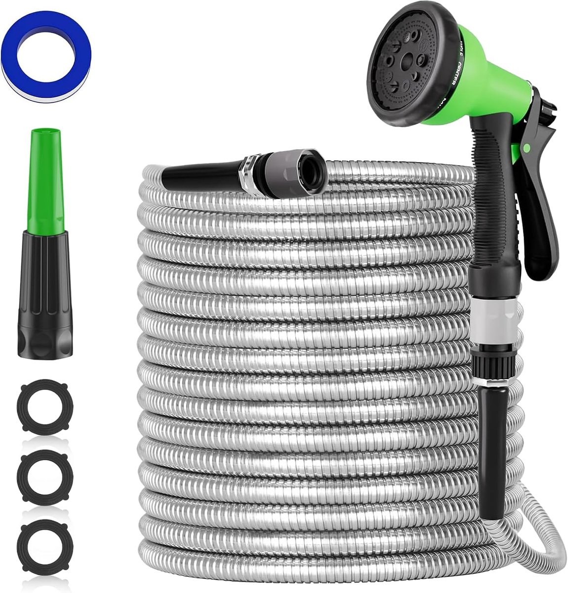 Tuinslang Flexibel 15 m, 304 Roestvrijstalen Waterslang Garden Hose | 10 Sproeifuncties, Flexibel, Buitengebruik, Binnenplaatsen, Tuin, Huisdieren, Autowassen