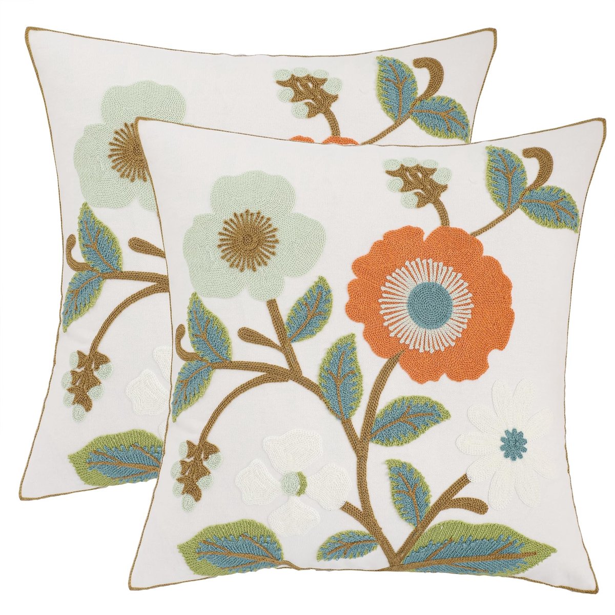 Omgoods - Kussenhoezen Set van 2 Oranje Bloemen 45x45cm Decoratieve Kussens voor Sofa en Slaapkamer