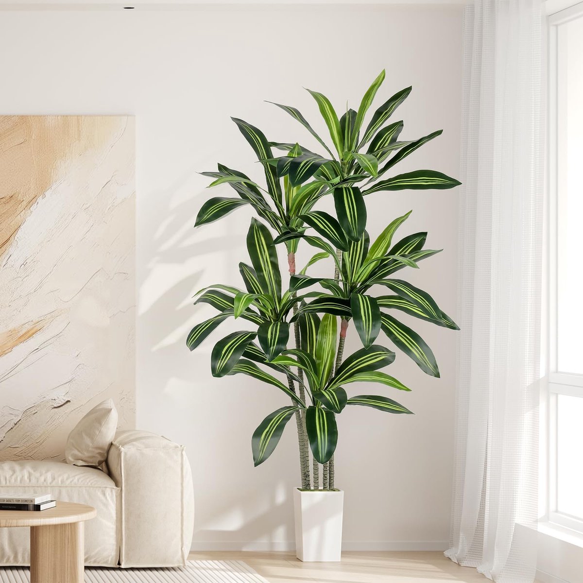 Omgoods - Kunstplant Drakenboom 160 cm met Witte Pot - Perfect voor Woonkamer en Kantoor