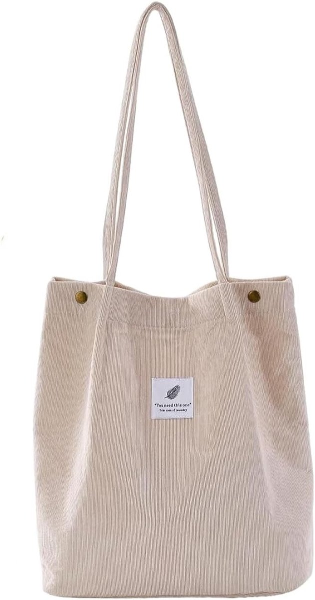Dames Corduroy Tote Bag, Grote Capaciteit Handtas van Canvas, Casual Tas voor Vrouwen in Wit, Ideaal voor Dagelijks Gebruik en Winkelen