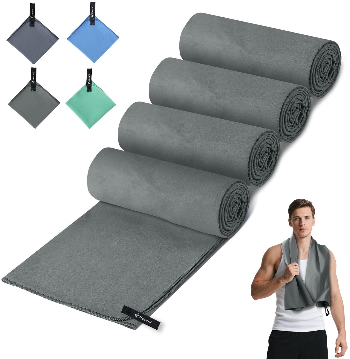 Omgoods - Hosuni Microvezel Handdoek (Donkergrijs, S (60x30) - Set van 4)