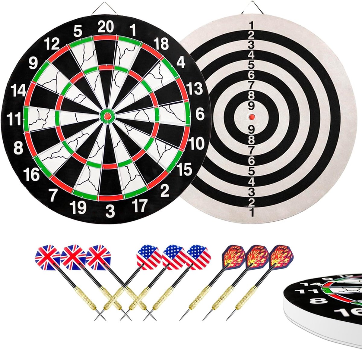 18" (43cm) Dartbord Dubbelzijdig 2cm Dikte met 9 Darts Set