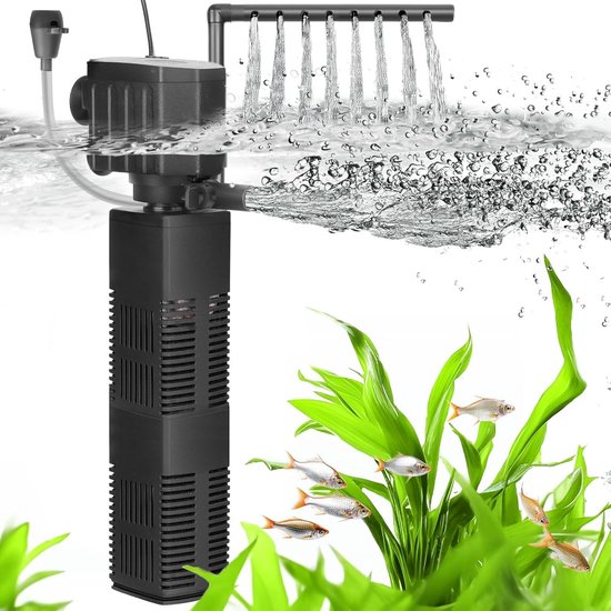 Aquariumfilter, 4 en 1 sterke stroming, aquariumfilterpomp, 650 l/u, instelbaar aquarium, binnenfilter voor tank tot 200 l (18 W)
