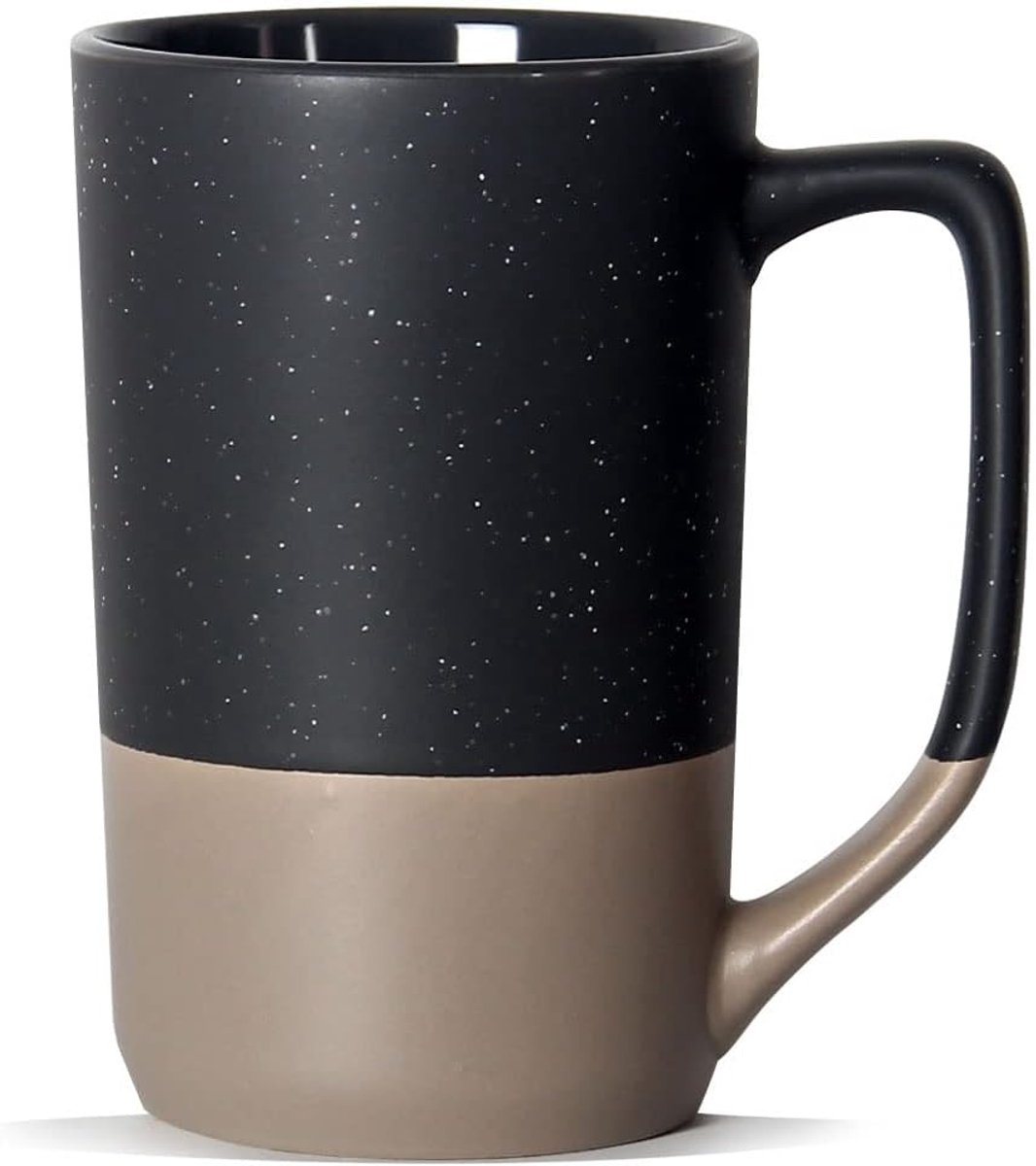 Koffiemok van 500 ml, tweekleurige combinatie, grote keramische theekop met groot handvat, wit gespikkeld, voor mannen en vrouwen, restaurant, thuiskantoor, warme dranken, grijs