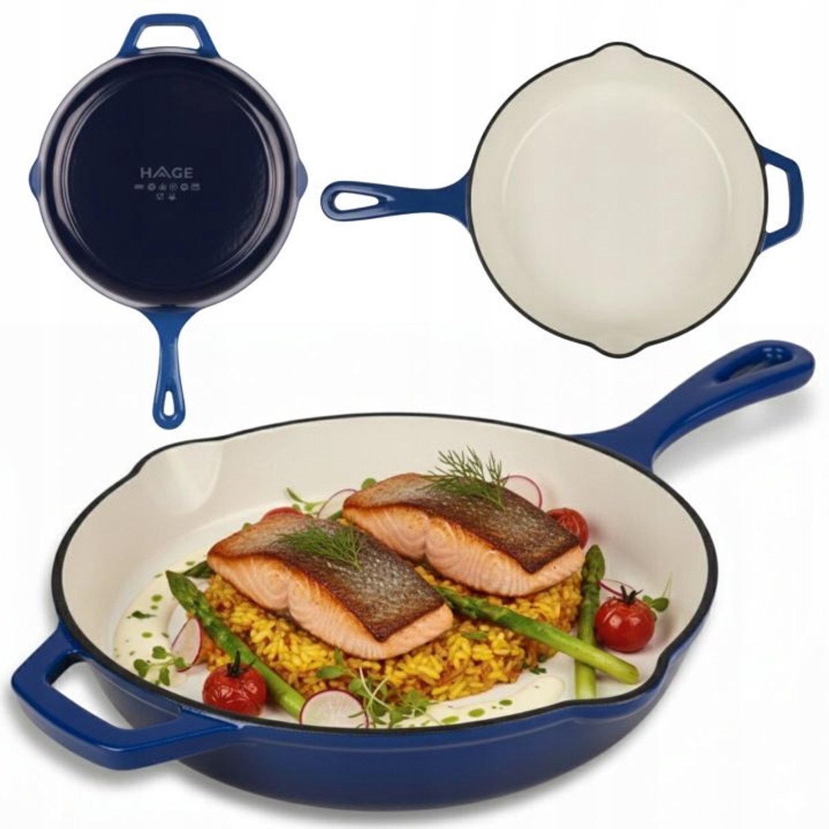 Hage - Koekenpan - Geëmailleerde Gietijzeren Koekenpan - Cast Iron Frying Pan - Geschikt voor Inductie, Gas & Oven - Ø26 cm - Blauw