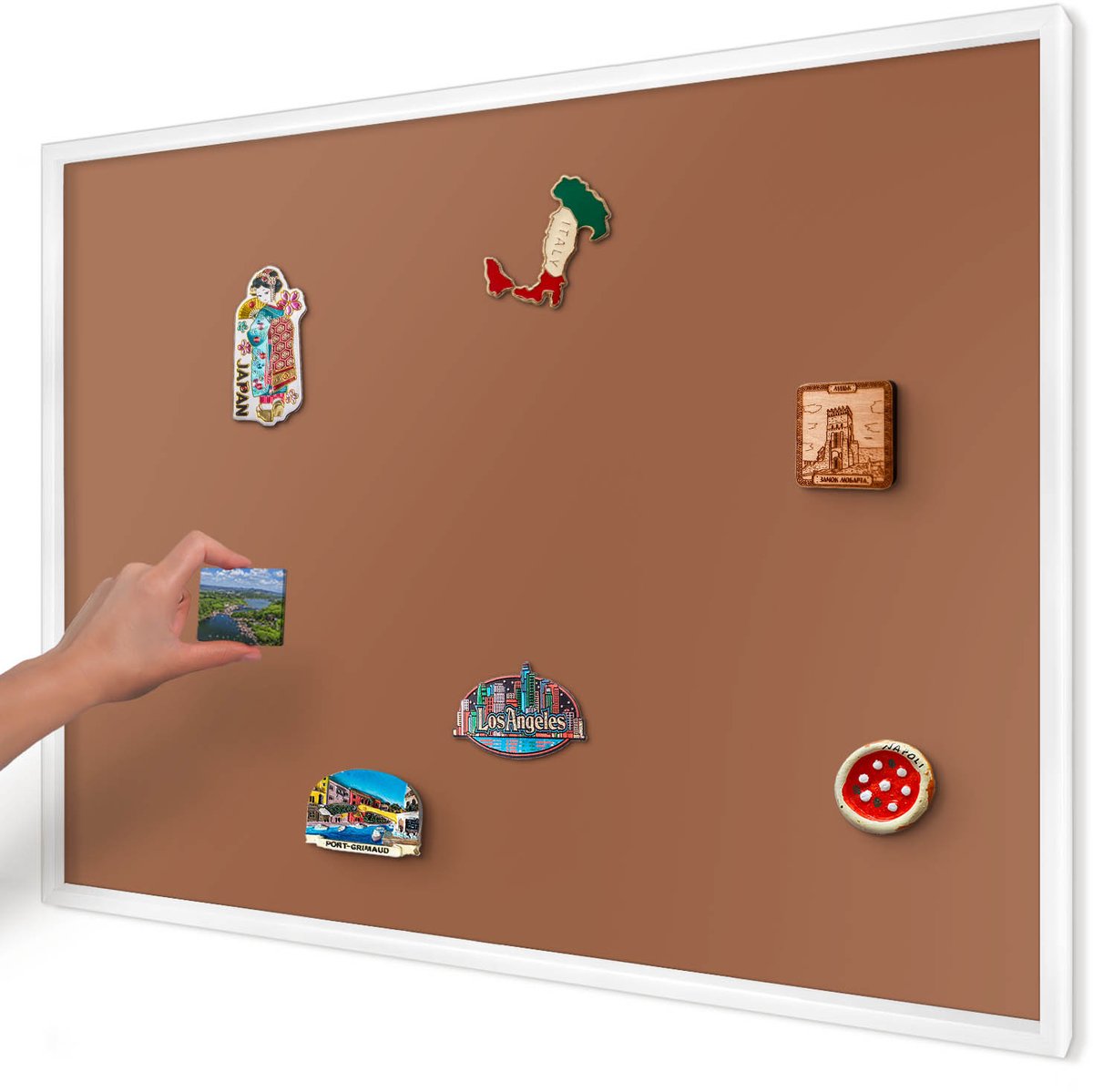 Artprintcave Bruin Magneetbord mit Witte Lijst - 100x70 cm - Donkeroranje Magnetische Organizer - Minimalist Wandbord Magnetisch - Achtergronden En Patronen