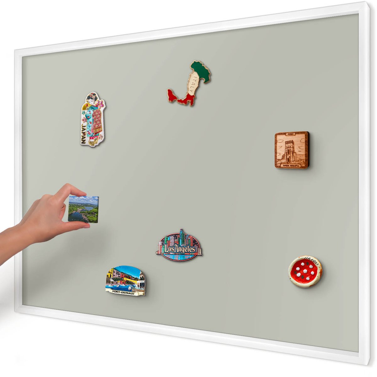 Artprintcave Grijs Magneetbord mit Witte Lijst - 100x70 cm - Warmgrijs Magnetisch Bord Voor Magneten - Minimalist Memobord Keuken - Achtergronden En Patronen