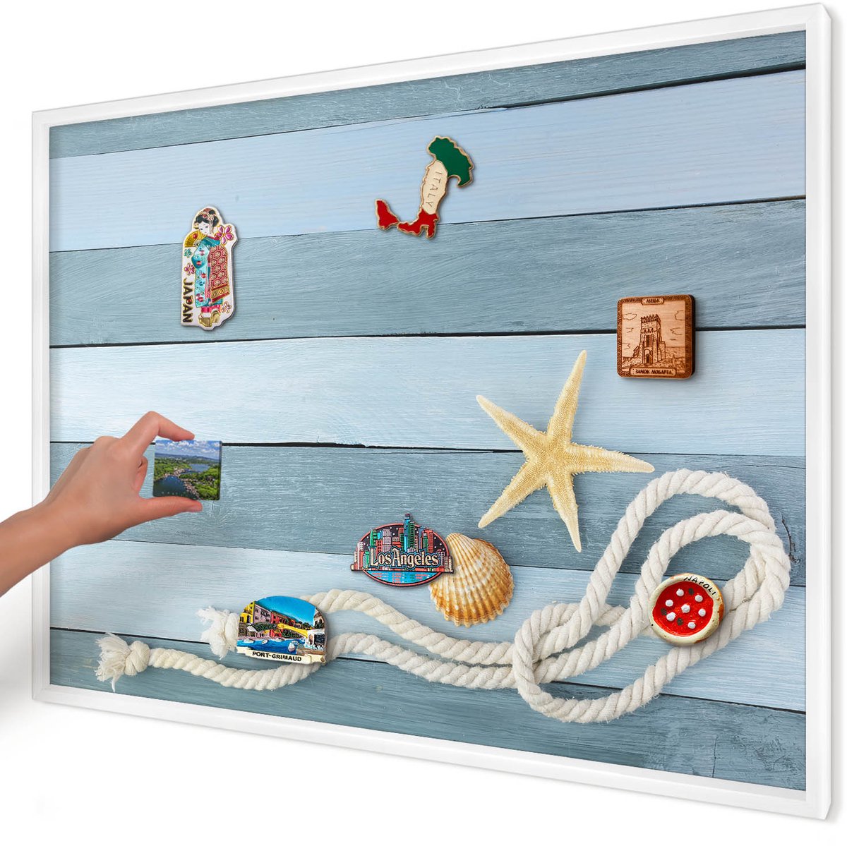 Artprintcave Blauw Magneetbord mit Witte Lijst - 100x70 cm - Maritiem Klimaat Bord Voor Magneten - Modern Magneet Bord mit Frame - Natuur