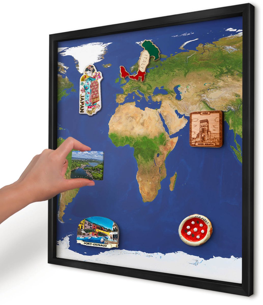 Artprintcave Marine Magneetbord mit Zwart Frame - 50x50 cm - De Wereld In Kaart Brengen Magnetisch Bord - Modern Magnetische Organizer - Kaarten