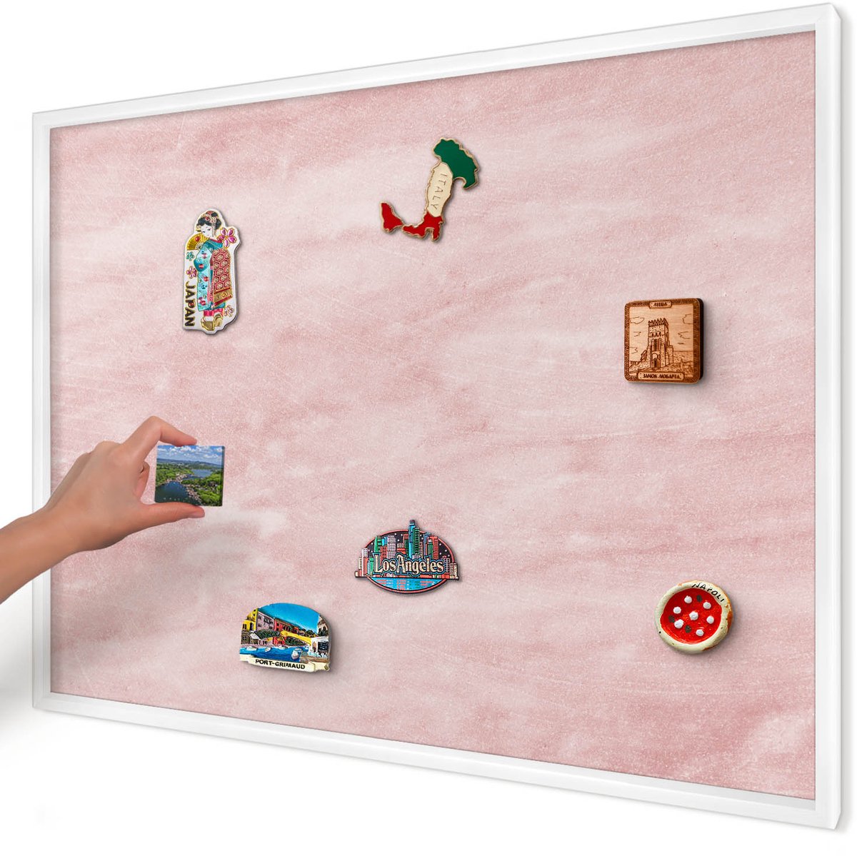 Artprintcave Roze Magneetbord mit Witte Lijst - 100x70 cm - Roze Textuur Magneetbord Voor Foto's - Minimalist Magneetbord Voor Keuken - Achtergronden En Patronen