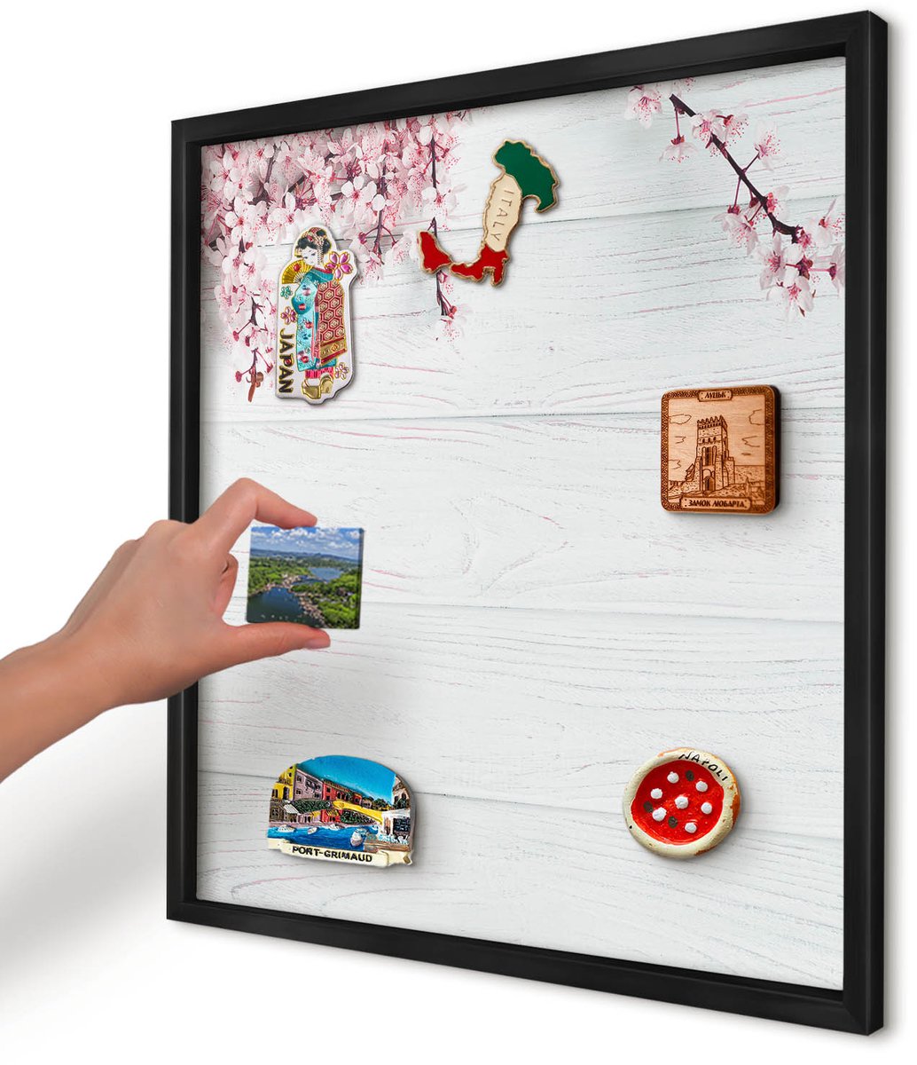 Artprintcave Wit Magneetbord mit Zwart Frame - 50x50 cm - Bloeiende Elegantie Magneetbord Voor Keuken - Minimalist Bord Voor Magneten - Bloemen En Planten