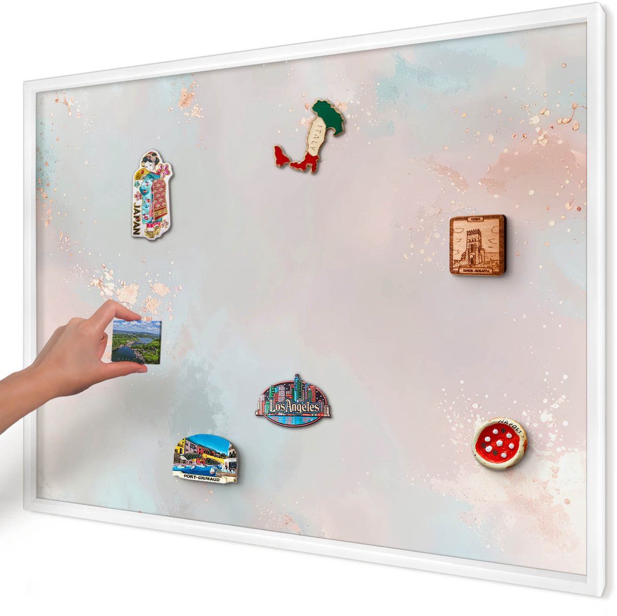 Artprintcave Beige Magneetbord mit Witte Lijst - 100x70 cm - Pastel Harmonie Magneetbord Voor Keuken - Abstract Bord Voor Magneten - Abstractie