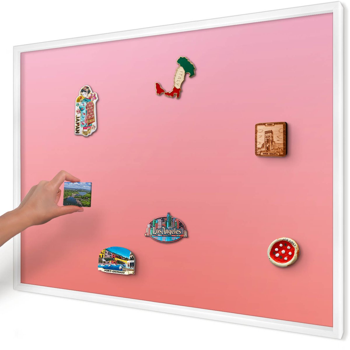 Artprintcave Roze Magneetbord mit Witte Lijst - 100x70 cm - Roze Oranje Magnetische Organizer - Minimalist Wandbord Magnetisch - Achtergronden En Patronen