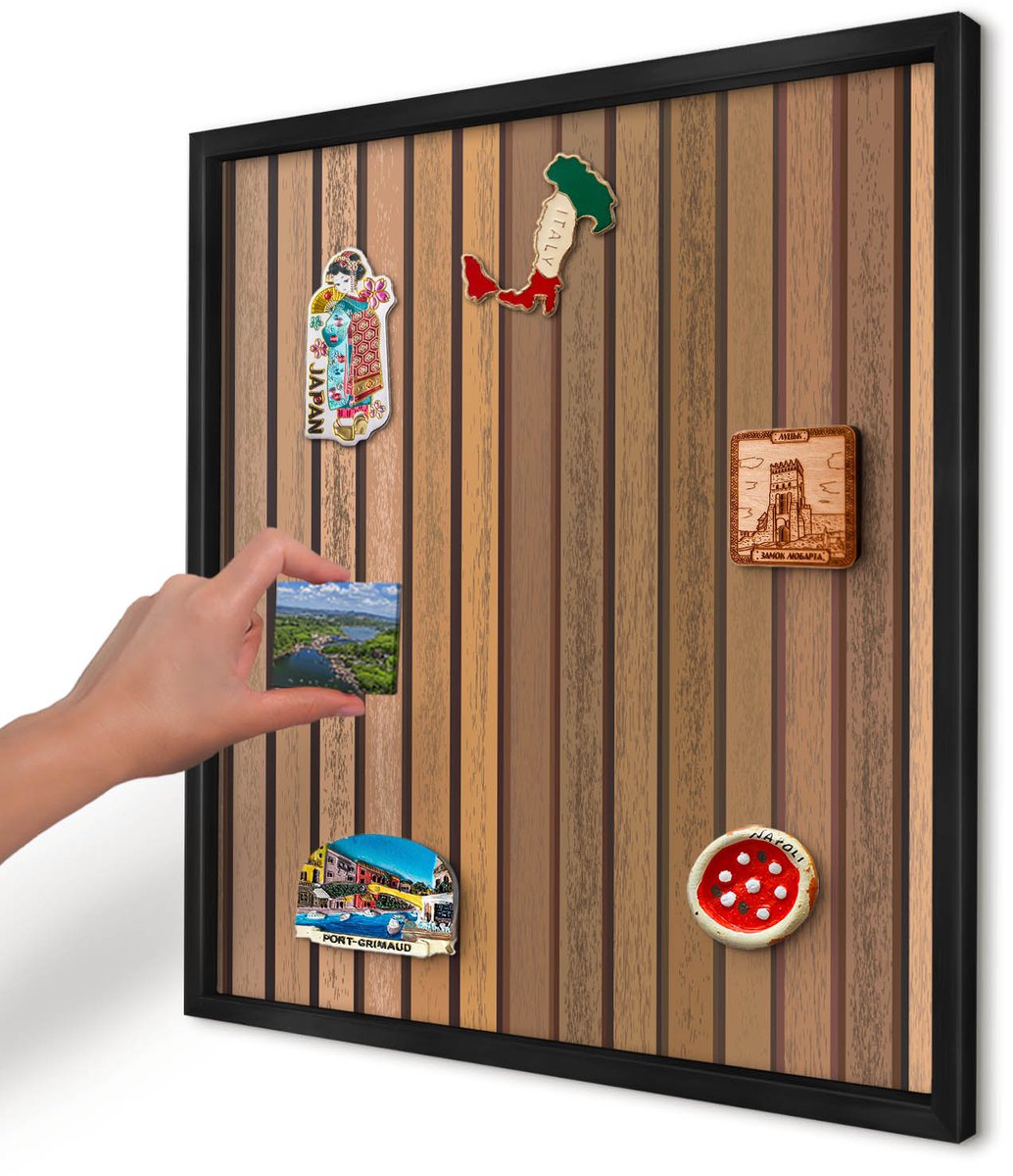 Artprintcave Bruin Magneetbord mit Zwart Frame - 50x50 cm - Warme Riemen Magnetisch Bord Voor Magneten - Rustiek Notitiebord - Texturen