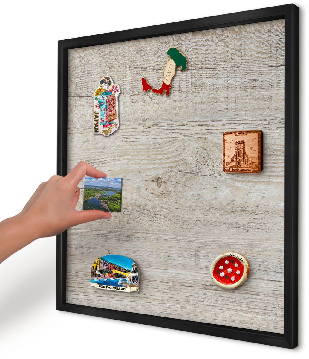 Artprintcave Beige Magneetbord mit Zwart Frame - 50x50 cm - Houtstructuur Memobord Keuken - Scandinavisch Magnetische Organizer - Texturen