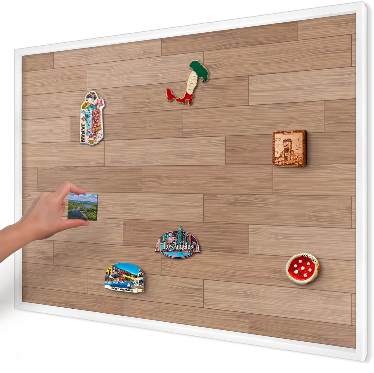 Artprintcave Bruin Magneetbord mit Witte Lijst - 100x70 cm - Houten Patroon Magnetisch Bord - Rustiek Magneetbord Voor Keuken - Texturen