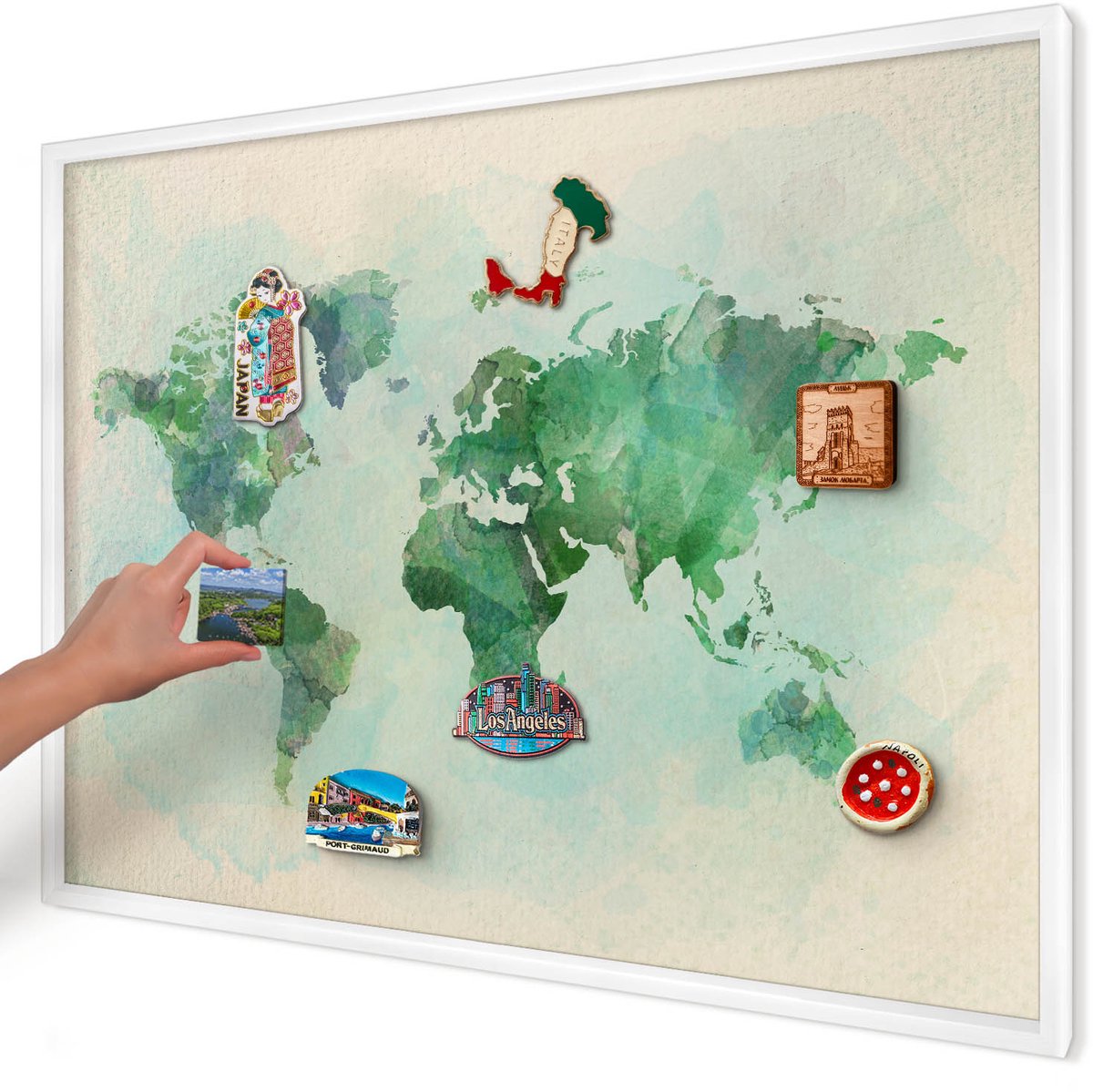 Artprintcave Groente Magneetbord mit Witte Lijst - 100x70 cm - Wereldkaart Magneetbord Voor Keuken - Waterverf Magneet Bord mit Frame - Kaarten