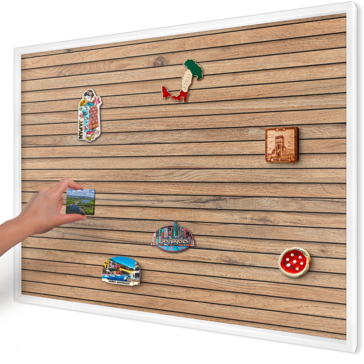 Artprintcave Bruin Magneetbord mit Witte Lijst - 100x70 cm - Houten Planken Notitiebord - Rustiek Magneetbord Voor Foto's - Texturen