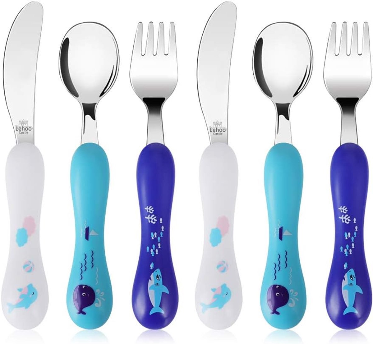 Lehoo Castle Kinderbestek, 6-delig kinderbestek, roestvrij staal, kinderlepel, kindervork, kindermes, babybestekset - ShopVlot
