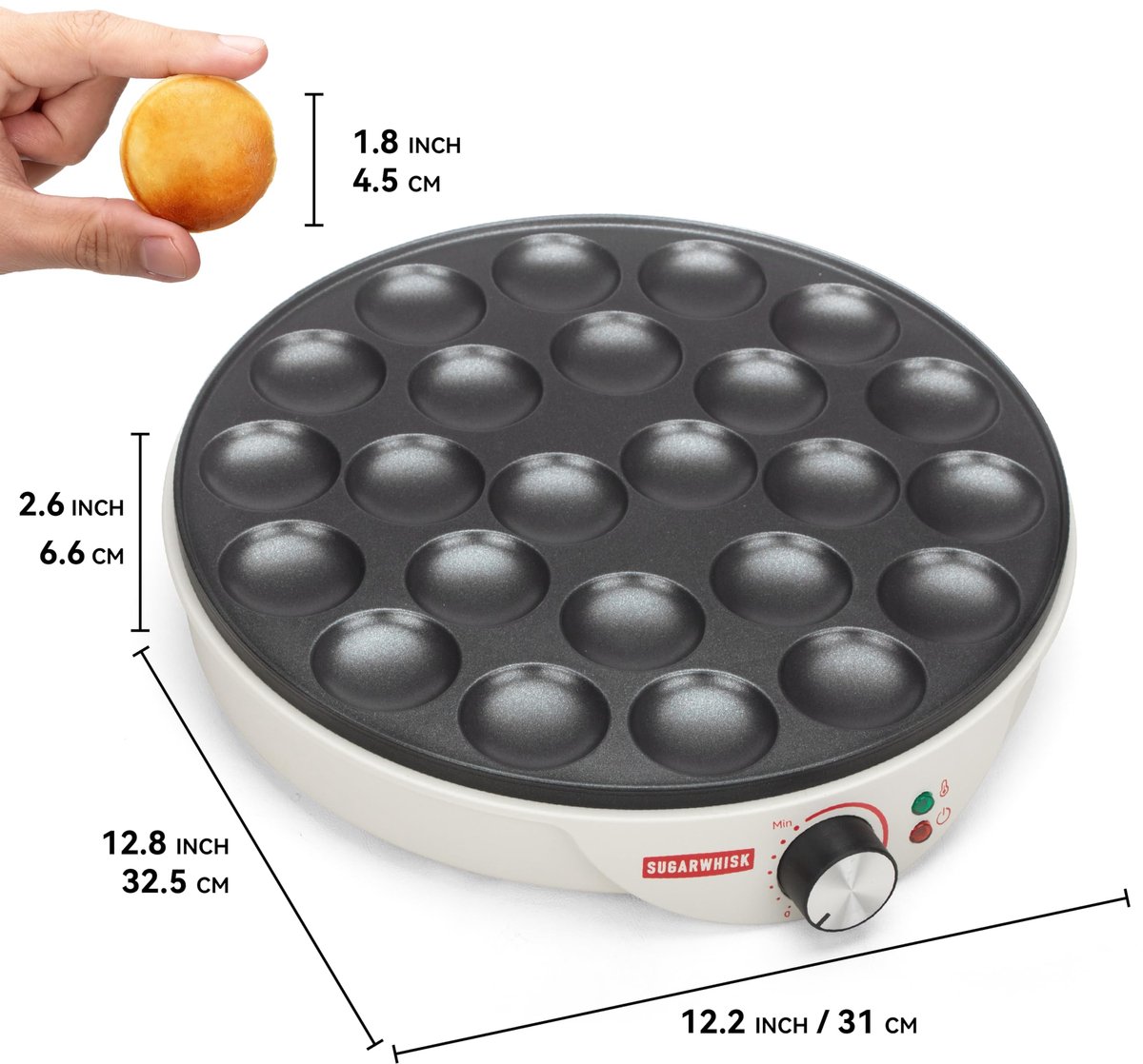 SnelShoppen - 24-voudige mini-pannenkoekenmachine, elektrische aebleskiver- en poffertjes-pan, Deense pannenkoekenmaker, cake-pop-maker, Nederlandse p
