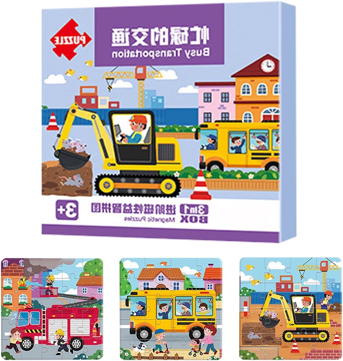 Magnetisch Puzzelboek - Leer Puzzel Reizen - Kind Ontwikkeling - Compact Magnetisch Opbergbaar - 184 x 184 cm - Busy Traffic