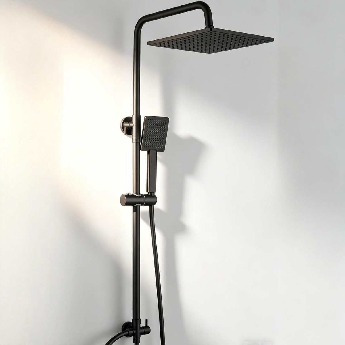 Lonheo Max Regendouche Zonder Kraan - Zwart Doucheset - Vierkante Douchekop 25 x 25 cm - Hoogte Verstelbaar 74-109 cm - Duurzame Messing Omsteller voor Badkamer