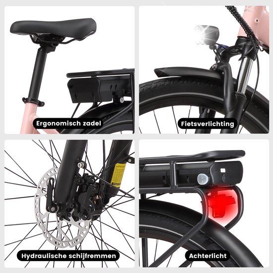 Maxtron Urban8 Elektrische fiets - 28 inch stadsfiets voor woon-werkverkeer - 250W middenmotor - koppelsensor - 70 km actieradius - 460 Wh accu met lange levensduur - hydraulische schijfremmen - Shimano versnellingssysteem - roze van Maxtron — afbeelding 3
