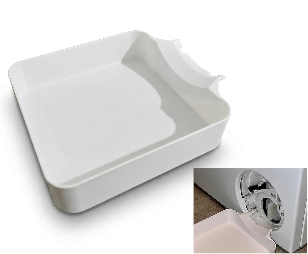 Lekbak wasmachine - Universele Wasmachine Afvoeropvangbak - Opvangtrechter voor Pluizenfilter - Voorkomt Waterlekkage - Herbruikbaar - Lekbak voor Wasmachine en Vaatwasser - 17.5x17.5x4.5cm - Wit