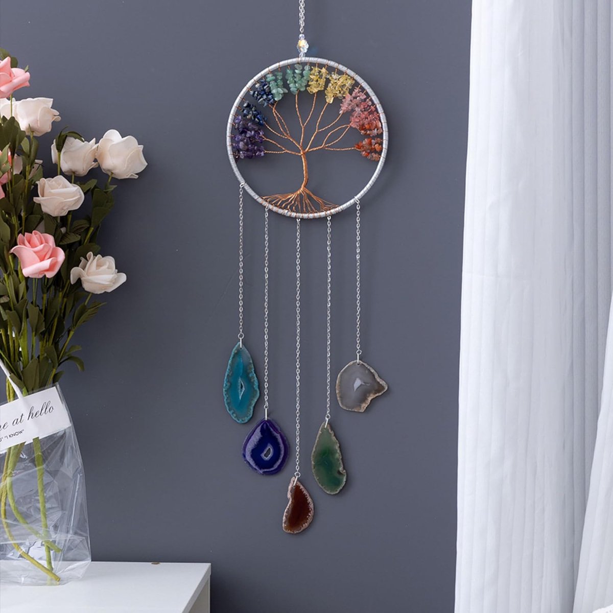 Dromenvanger met levensboom - Agaat edelstenen - Unieke wanddecoratie voor huis en tuin - ShopVlot