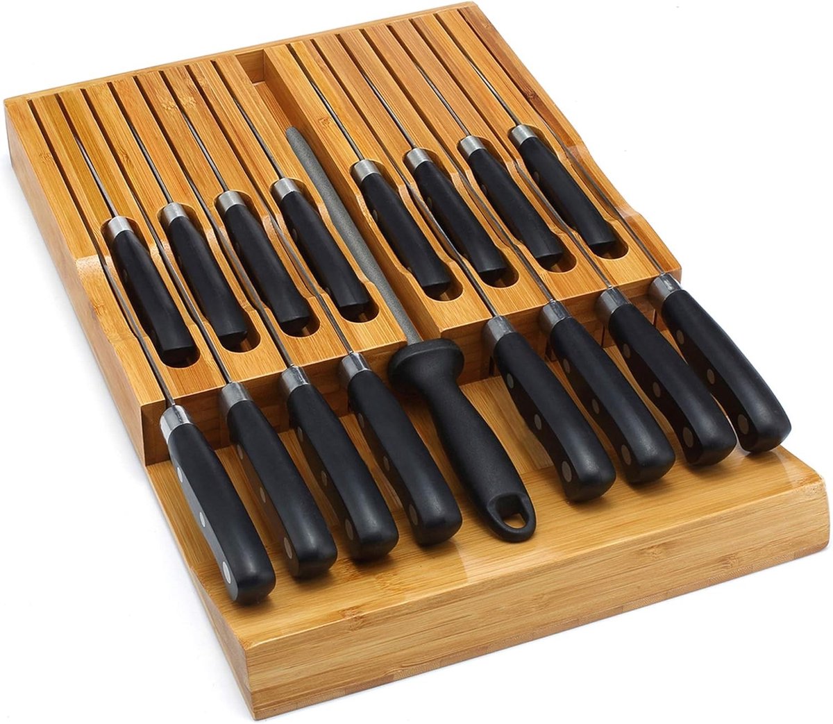 In-lade Messenorganisator - Moso Bamboe - 9 Messen - Steakmes Houder - Voor Keukenlades