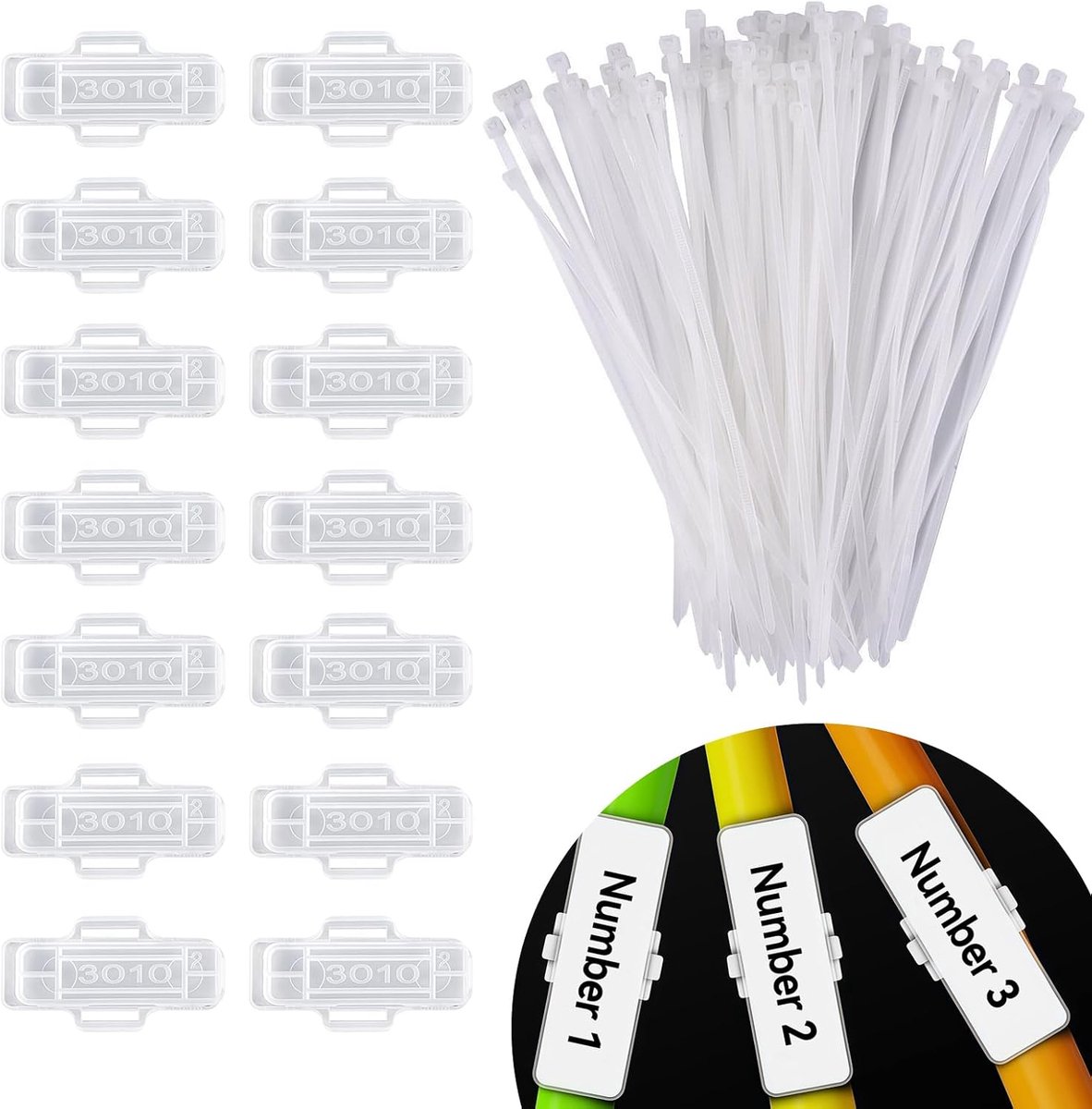 Transparante kabellabels 30 x 10 mm - met 100 kabelbinders - voor het markeren en sorteren van kabels - ShopVlot