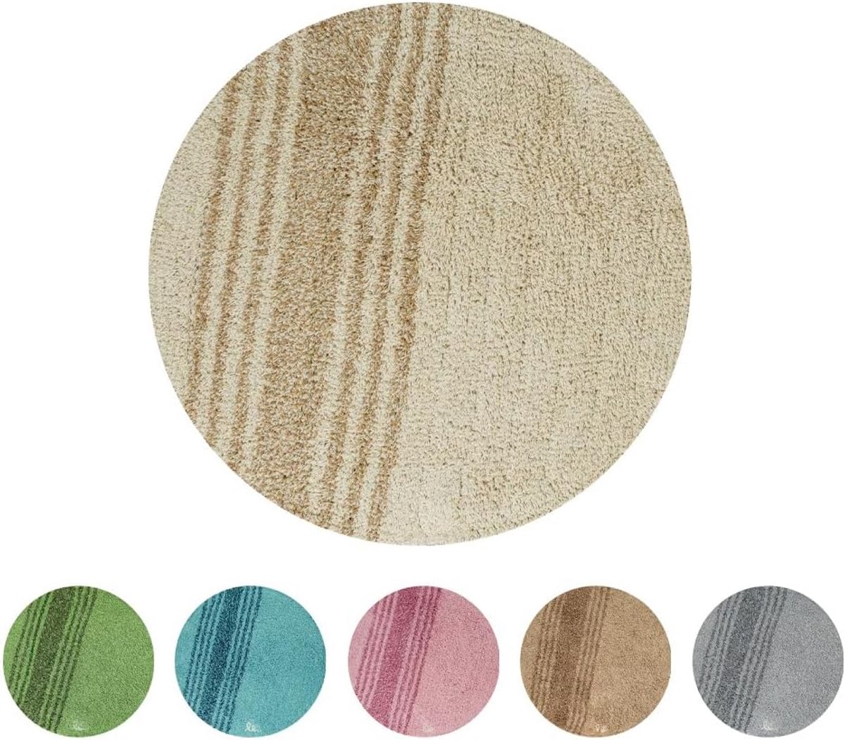 SnelShoppen - Rond Badkamer Tapijt, Anti-slip Wasbaar Absorberend Badmat, Beige, 75 cm, Zacht Katoen, Trendy Design, Voor Badkamer, Toilet, Douche