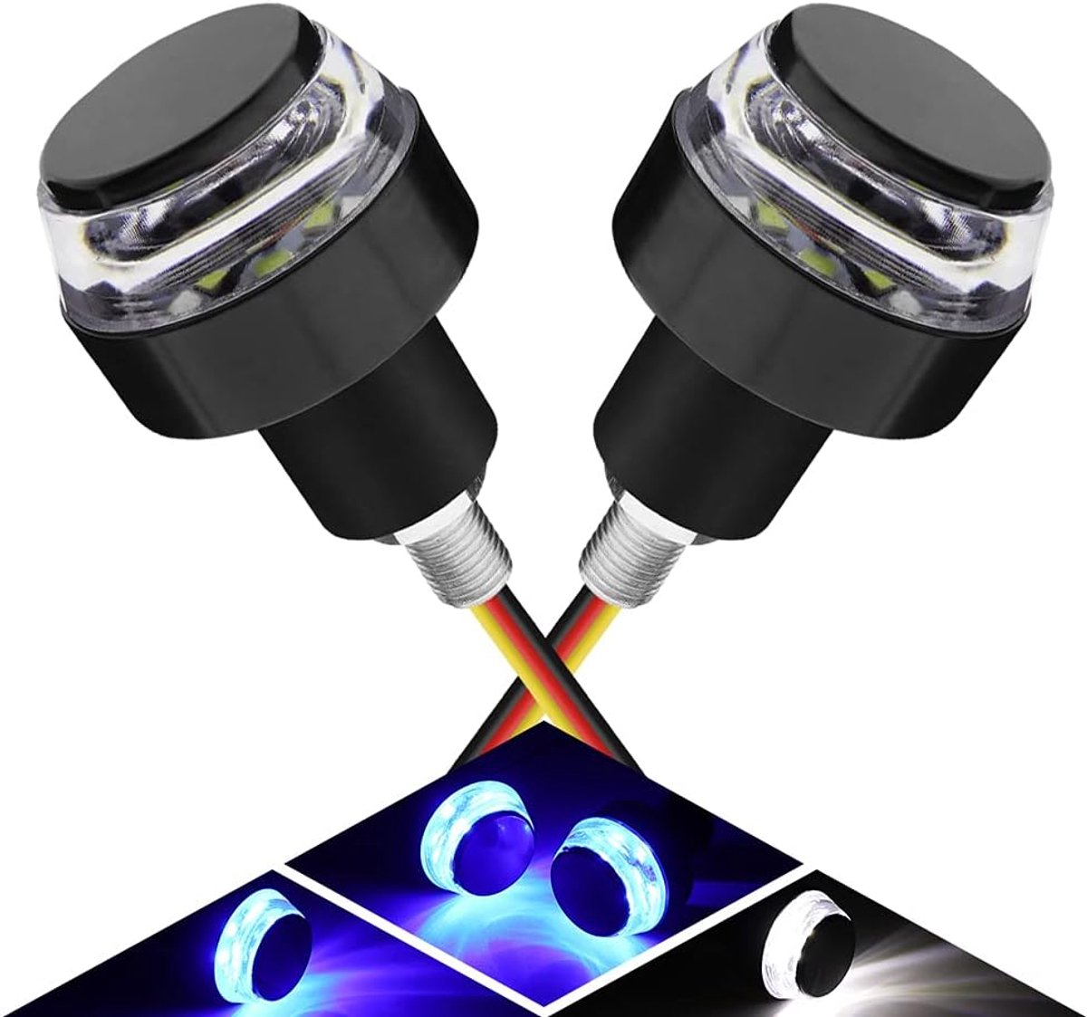 KZQ 2-delige LED richtingaanwijzers voor motor en fiets - Dubbele kleur stuurplug knipperlichten - Wit en blauw
