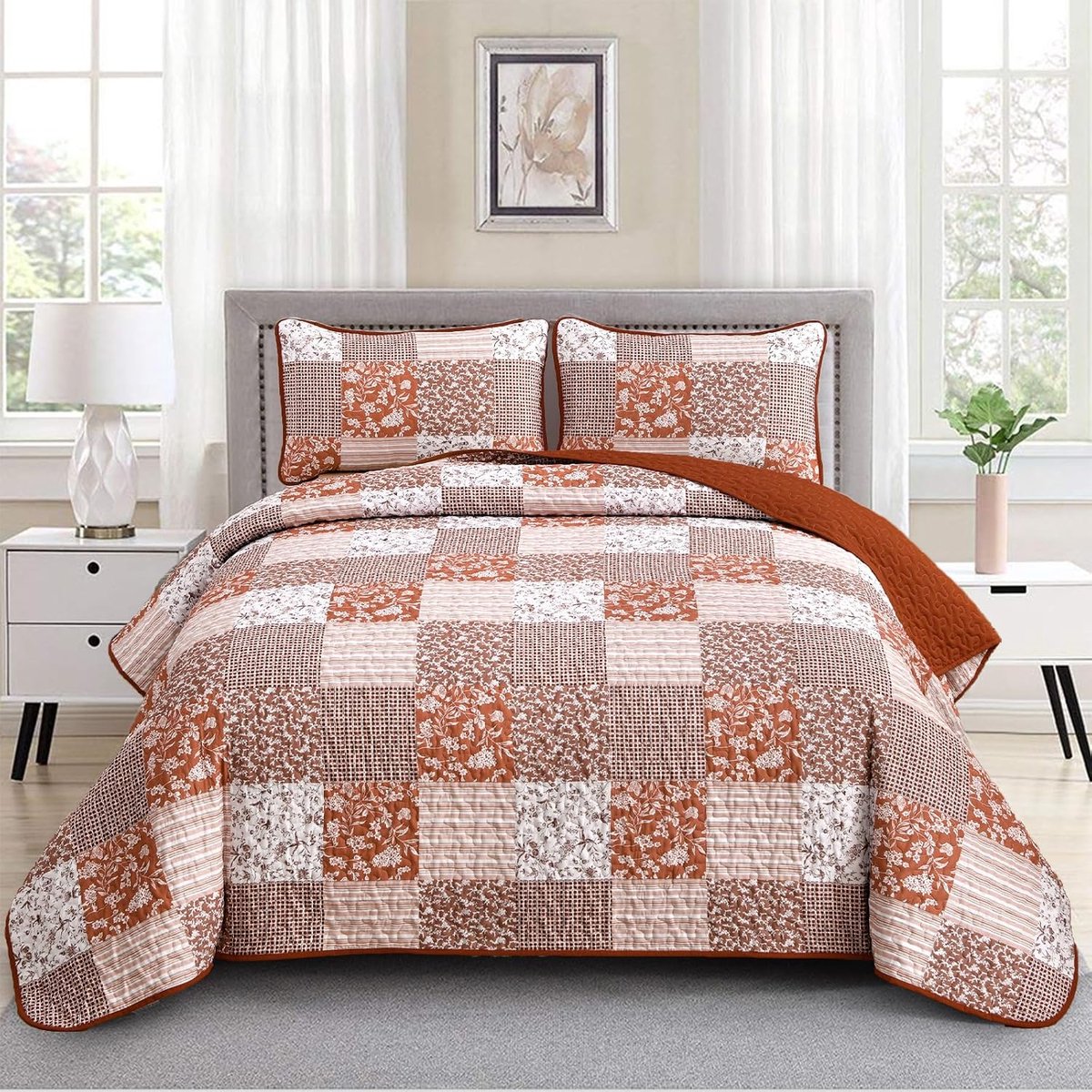 Dekbedovertrekset King Size 90"x104" - Terracotta Boho Plaid - Lichtgewicht Microfiber - Voor alle seizoenen - ShopVlot